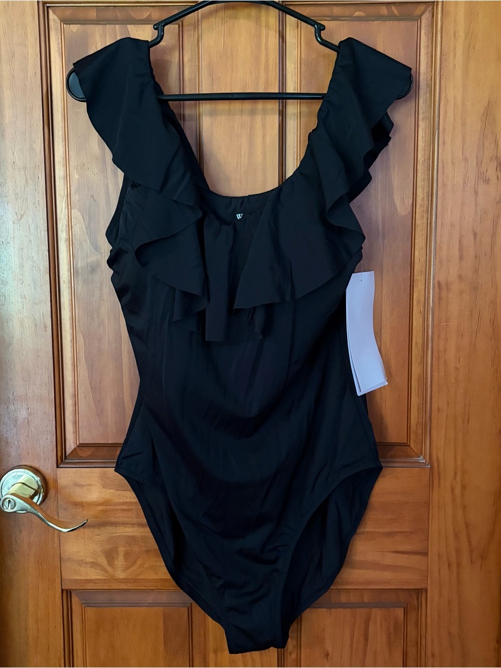 “Women with control” Black Ruffle One-Piece Swimsuit With Tummy- Control